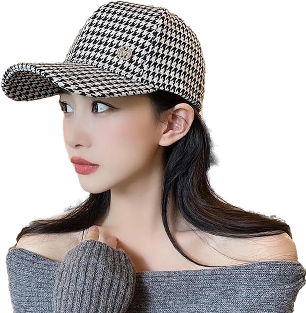 [G-tiamo] [ジーティアモ] チェック柄 キャップ レディース ワンポイント アジャスター 調節 帽子 千鳥格子 秋 冬 黒 白 きゃっぷ