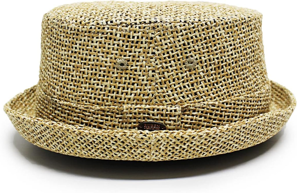 [ルーベン] 別注デザイン 大きいサイズも選べる PAPER PORKPIE HAT 麦わら帽子 麦わら ポークパイハット 麦わらハット ペーパーハット ミックスカラー FREE キャメル