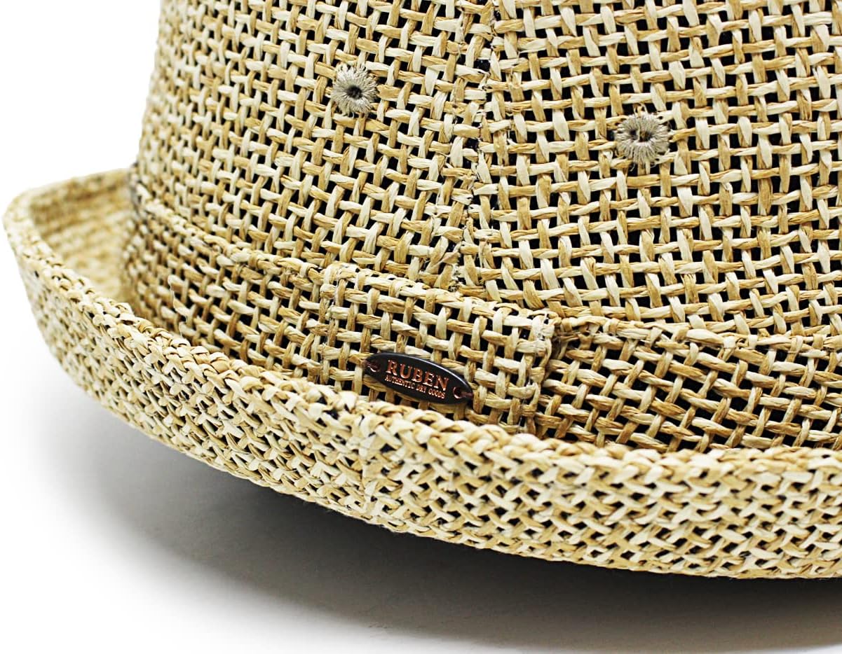 [ルーベン] 別注デザイン 大きいサイズも選べる PAPER PORKPIE HAT 麦わら帽子 麦わら ポークパイハット 麦わらハット ペーパーハット ミックスカラー FREE キャメル
